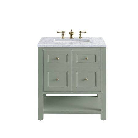 James Martin Vanities Breckenridge 30in Single Vanity, Smokey Celadon w/ 3 CM Carrara Marble Top 330-V30-SC-3CAR